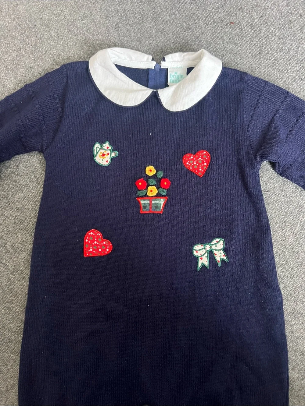 Bright future Navy Knit Baby One-Piece with White Collar and Heart 18 months